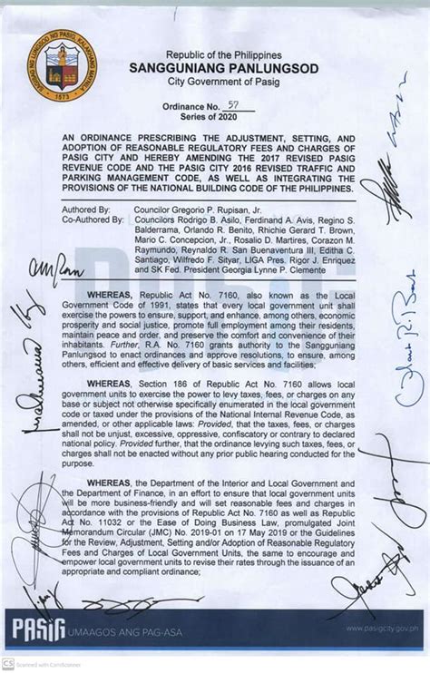 Sangguniang Panlungsod ng Pasig .